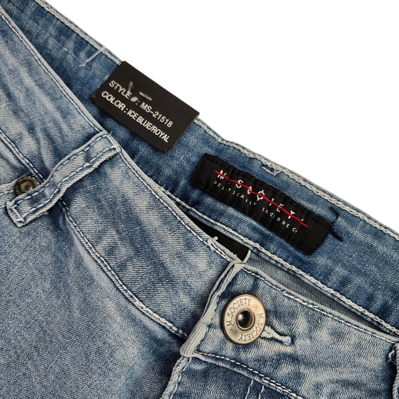 Men’s Distressed Paint Splatter Light Blue Wash Denim Shorts Size 40 - Picture 6 of 11